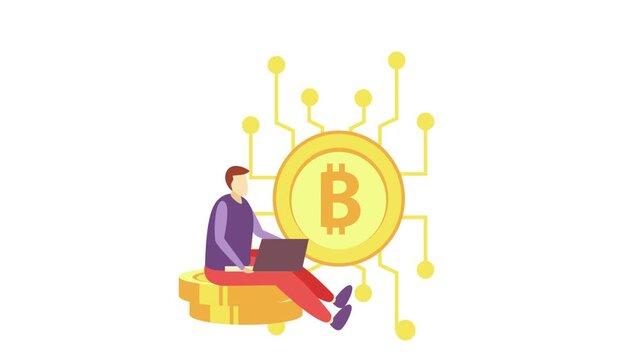 man sitting on a pile of coins with a laptop