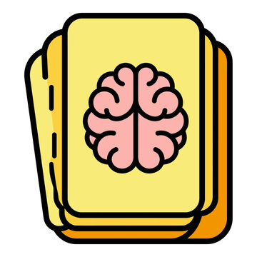 Cartoon brain book icon vector, yellow cover with pink brain illustration. Cute knowledge and education symbol for apps and UI design