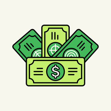 Flat money cash icon in green, vector finance banking symbol. Dollar banknotes illustration for payment, budget, savings, income