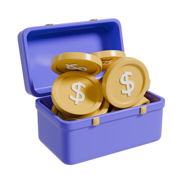 3d render of a chest full of dollar coins illustration. Suitable for a business icon