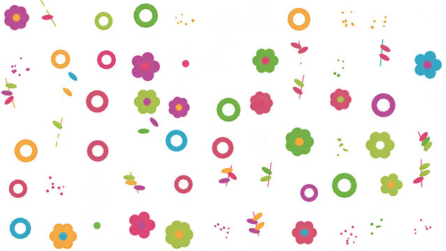 Abstract spring summer flower, leaves, and ring pattern for vibrant and playful design.