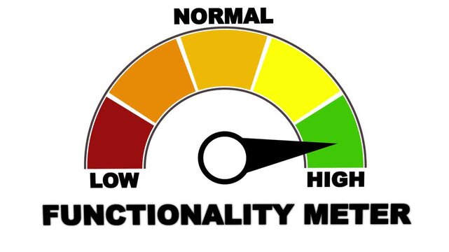 Colorful functionality meter vector icon showing high performance level on white background.
