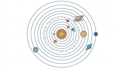Detailed Solar System Diagram with Planets and Orbits. © Wannaki