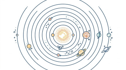Detailed Solar System Diagram with Planets and Orbits. © Wannaki