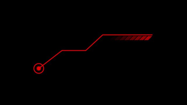 Red color HUD callout digital information pointer layout with glowing circle target indicator on black background.