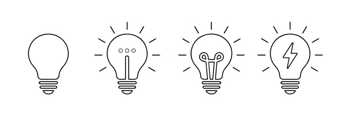 Light bulb icon set showing idea and inspiration concepts. Creative thinking, innovation and solution symbols  © IconForge Studio