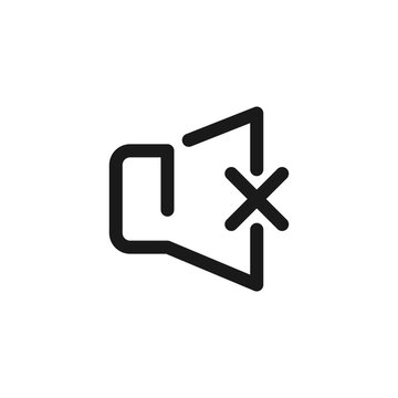 Minimalist black line mute speaker icon with X symbol signifying silent mode on white background