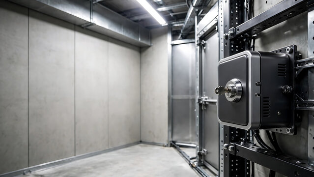 Secure industrial server room vault with heavy duty locking mechanism