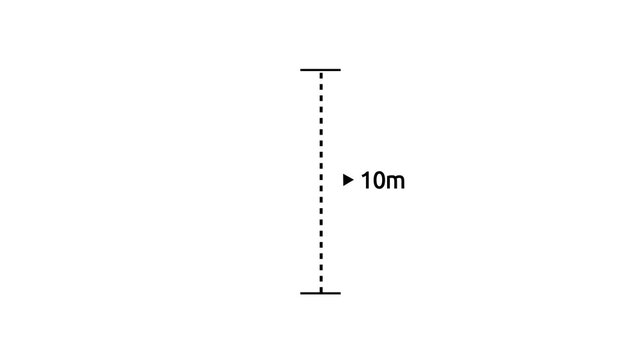 10 meter vertical dotted line measuring height animation.Measuring ruler scale.