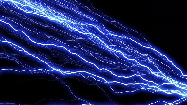 Intense Electric Blue Plasma Lightning Current Wave Discharge Animation Loop on Black Background Overlay