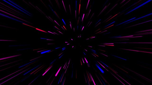 Abstract neon light streaks moving in dark space