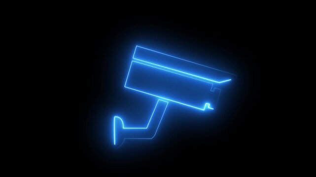 Animated neon cctv camera icon.glowing Security camera icon.