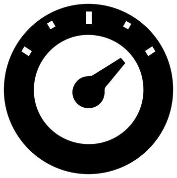 Rate limiting throttle speedometer icon with solid black filled graphic resource technology indicator interface control element symbol with design