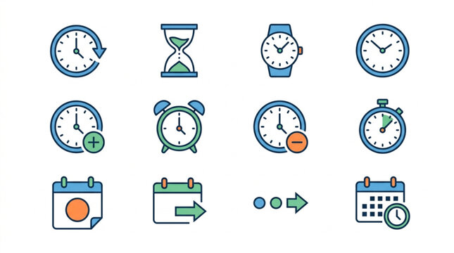 Flat Design Collection of Time and Calendar Icons.