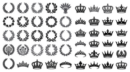 Collection of vintage heraldic laurel wreaths and royal crown icons vector illustration © uzumaki