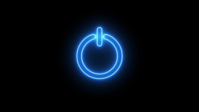 Neon blue  power button animation. Neon line power button turning on and off concept animation on black background