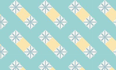 Fototapeta premium Mint Green and Pastel Yellow Geometric Diamond Floral Seamless Vector Pattern