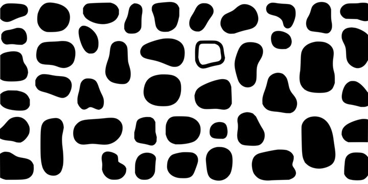 Black shapes set with irregular, abstract outlines arranged in a 4x6 grid on a white background featuring monoline, minimalist, monochrome with even lighting and contrast