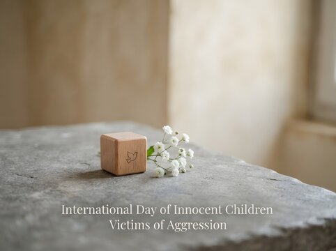 Small wooden box with white flowers for international day of innocent children victims