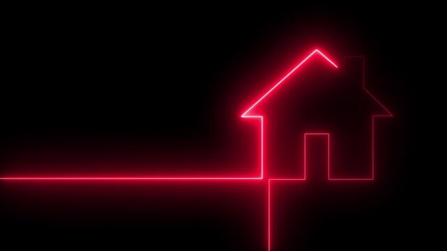 Neon line home icon. Neon line Cool linear animated home icon. glowing neon house icon animated on black background