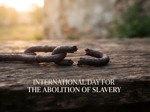Broken metal chain links representing freedom for international day for abolition of slavery