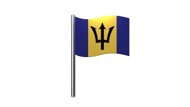 Barbados Country Flag on Metallic Pole Motion Graphics With Alpha Matte