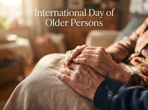 Close up of elderly couple holding hands on international day of older persons at home