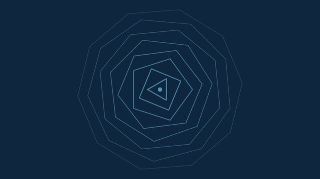 Blue concentric polygons rotating alternately, geometric seamless loop background
