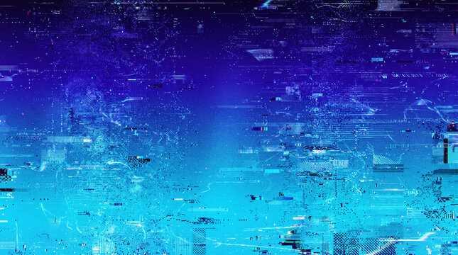 Abstract Digital Gradient Background With Cybernetic Glitch Effects and Data Network Flow Patterns