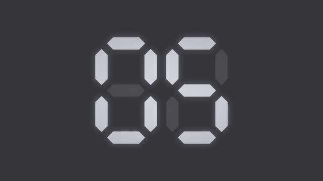 Gray 10 second digital LED countdown timer, seven segment display animation from 10 to 1