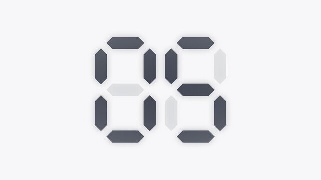 White 10 second digital LED countdown timer, seven segment display animation from 10 to 1