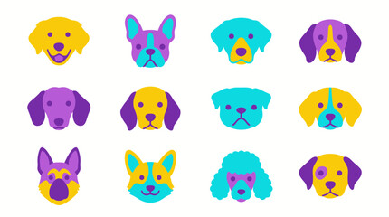 Obraz premium Colorful Flat Design Illustration Set of Diverse Dog Breed Faces and Puppy Heads for Animal Graphic Design