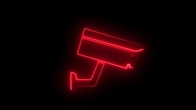 Animated neon red cctv camera icon.glowing Security camera icon.