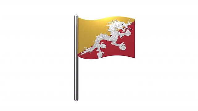 Bhutan Country Flag on Metallic Pole Motion Graphics With Alpha Matte
