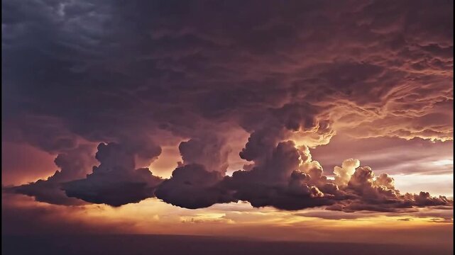 Dramatic Storm Clouds Gathering at Sunset Over the Ocean, Powerful Natural Phenomenon, Atmospheric Skyscape for Weather and Nature Concepts