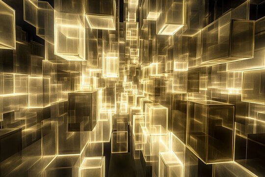 Intricate labyrinth illuminated by warm glow in dark surroundings