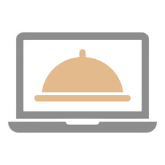 Fototapeta premium Laptop computer displaying a covered food dish on screen icon