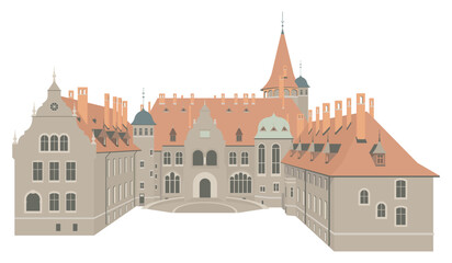 Cesvaine Palace Flat isolated Illustration is located in the town of Cesvaine in Madona Municipality, in the Vidzeme region of Latvia. Latvia's most striking 19th-century architectural landmarks. © YFA