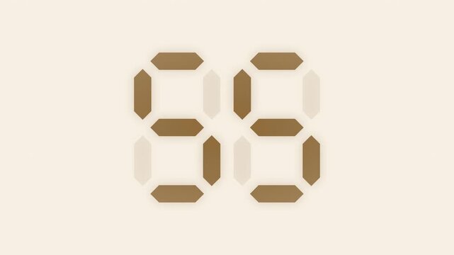 Beige 60 second digital LED countdown timer, seven segment display animation from 60 to 1