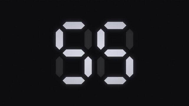 Black 60 second digital LED countdown timer, seven segment display animation from 60 to 1