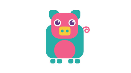 Fototapeta premium Cute Geometric Pig Illustration Featuring Vibrant Minimalist Shapes and Playful Design Elements for Creative Projects