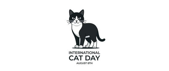 Fototapeta premium Cute Tuxedo Cat Illustration for International Cat Day