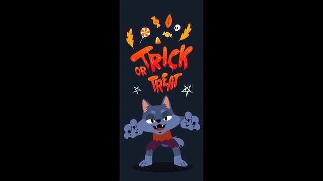 Animated Halloween Wolf Trick or Treat with Transparent Background