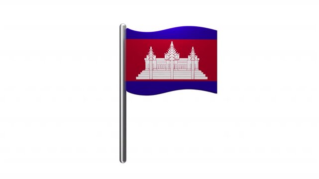Cambodia Country Flag on Metallic Pole Motion Graphics With Alpha Matte