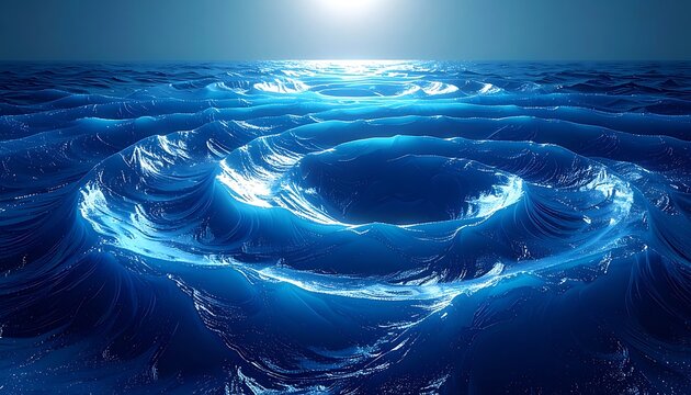 Aerial view of swirling ocean currents and waves.
