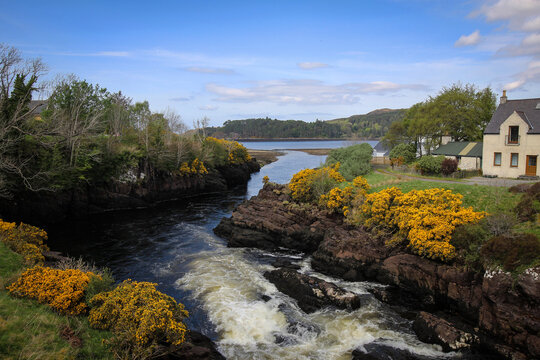 River Ewe view in Poolewe village, North Scotland