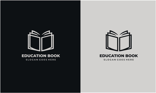 Education Book Logo Design with Open Book Icon and Slogan