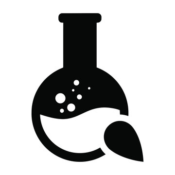 Black silhouette of laboratory flask with bubbles and liquid inside science equipment icon
