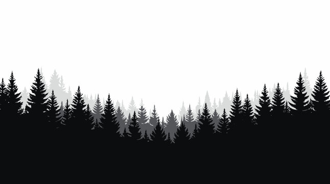 Forest trees set. tree silhouettes for winter forest landscape design, Mountain landscape. Mountains and coniferous forest. Christmas tree, fir-tree, pine, pine-tree
