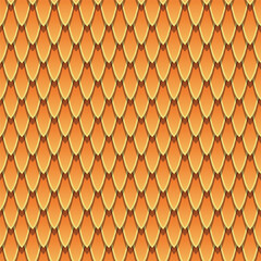 Seamless abstract pattern of orange and yellow overlapping scales, reminiscent of dragon or reptile skin, fish scales, or medieval armor texture. © Fauzan